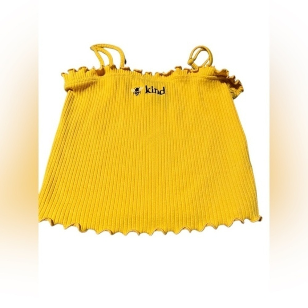 Forever 21 Yellow Ribbed Cami Embroidered Bee Kind Top Size S